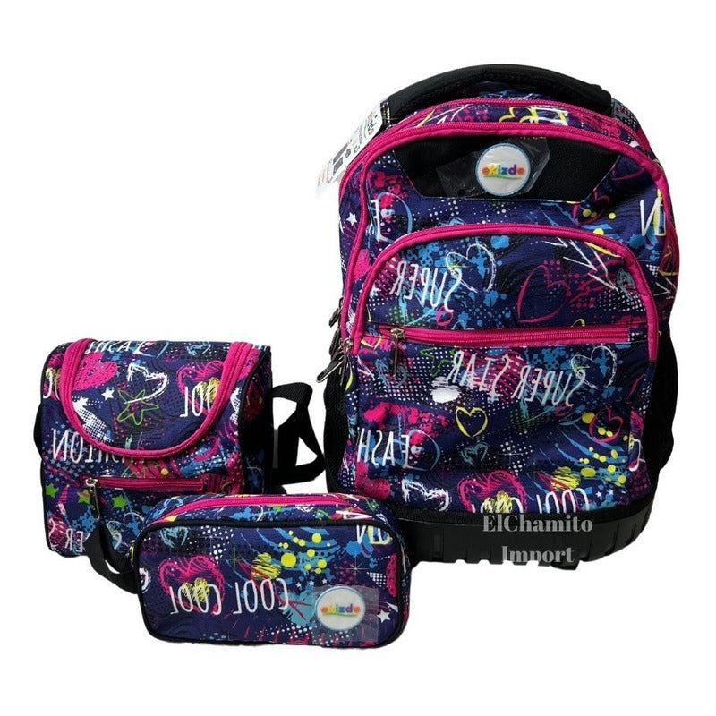 Pack Mochila Trolley + Lonchera + Estuche / Niños/ Ekizde