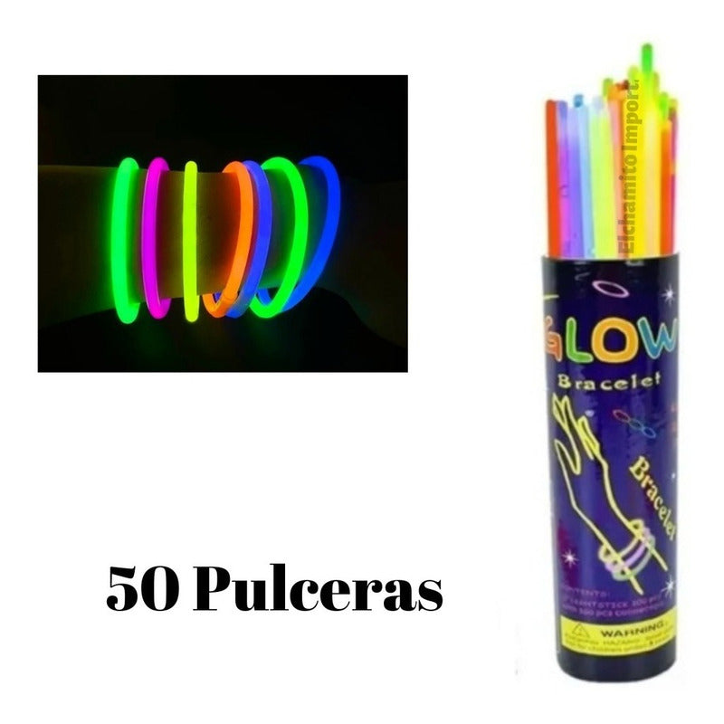 Pack 50 Pulseras Luminosas Flúor Glow Fiestas Flúor.