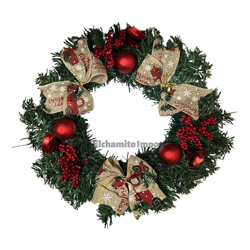 Adorno Navideño Decoración Puerta / Ventana Verde-rojo Corona