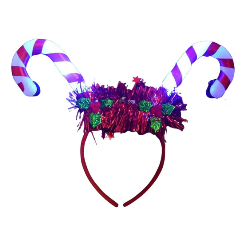 Cintillo Navidad Bastones De Dulces Led Rojo-blanco