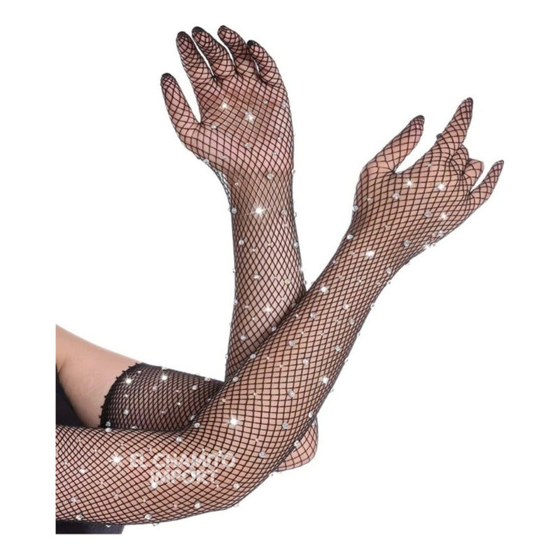 Guantes De Malla Largos Con Dedos De Anime Sexy Con Brillos Color
