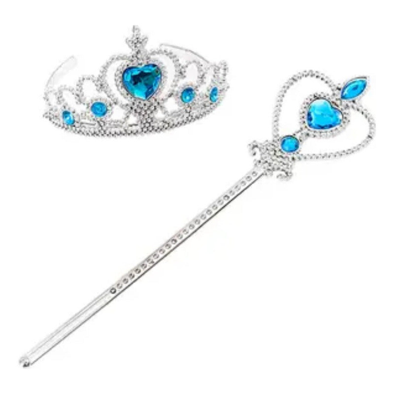 Set Disfraz Elsa Frozen Cetro Varita Mechon Celeste