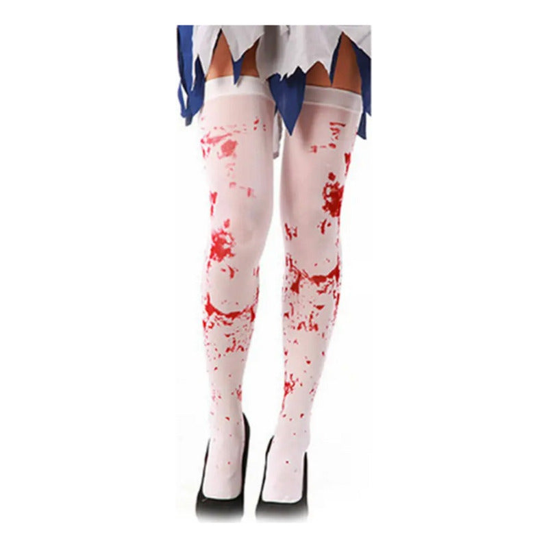 Calcetines Sangrientos Halloween Panty Medias Mujer Blanco-rojos Liso 72cm