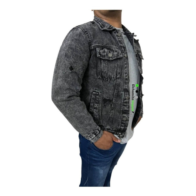 Chaqueta Jeans Hombre Con Destroyer Negra