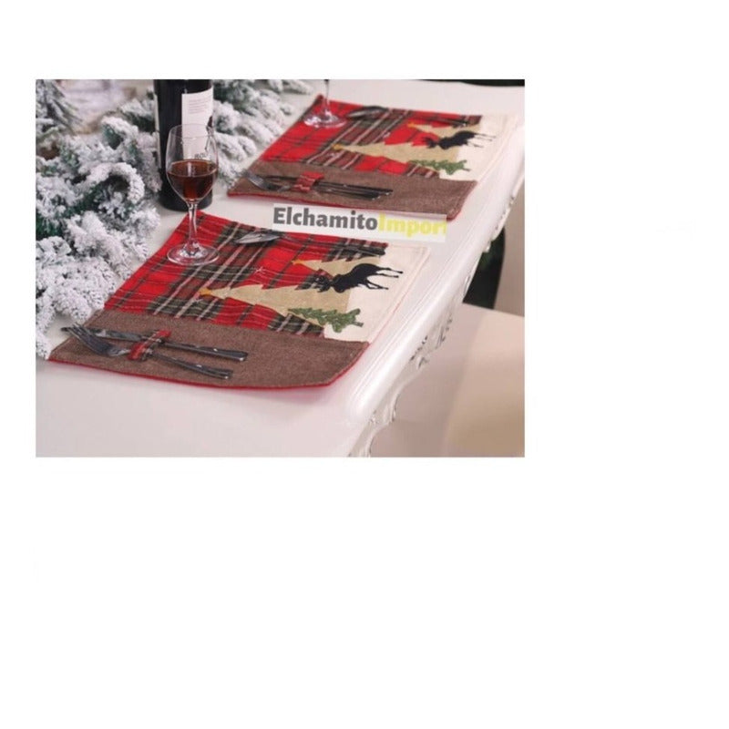Individuales Para Mesa Decoracion Navideña Cena Navidad Rojo Navideño