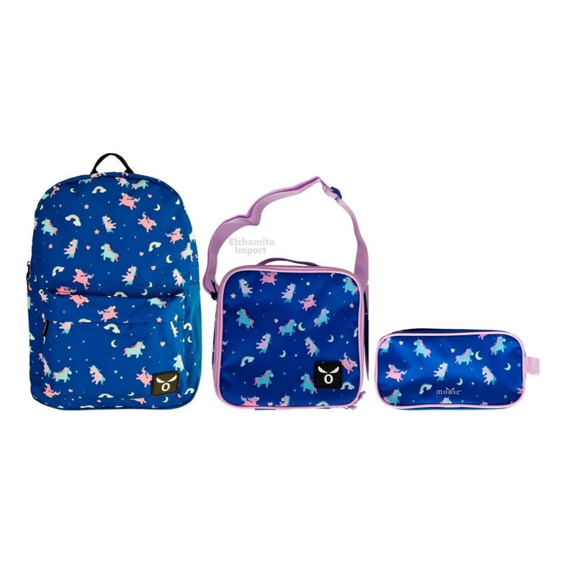 Pack Escolar Mochila + Estuche + Lonchera Moose Corazones