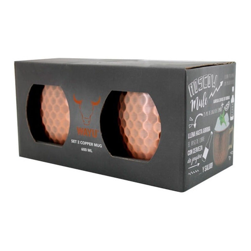 Set 2 Mugs Cobre Wayu Tragos Moscow Mule Mojito Bar 600ml