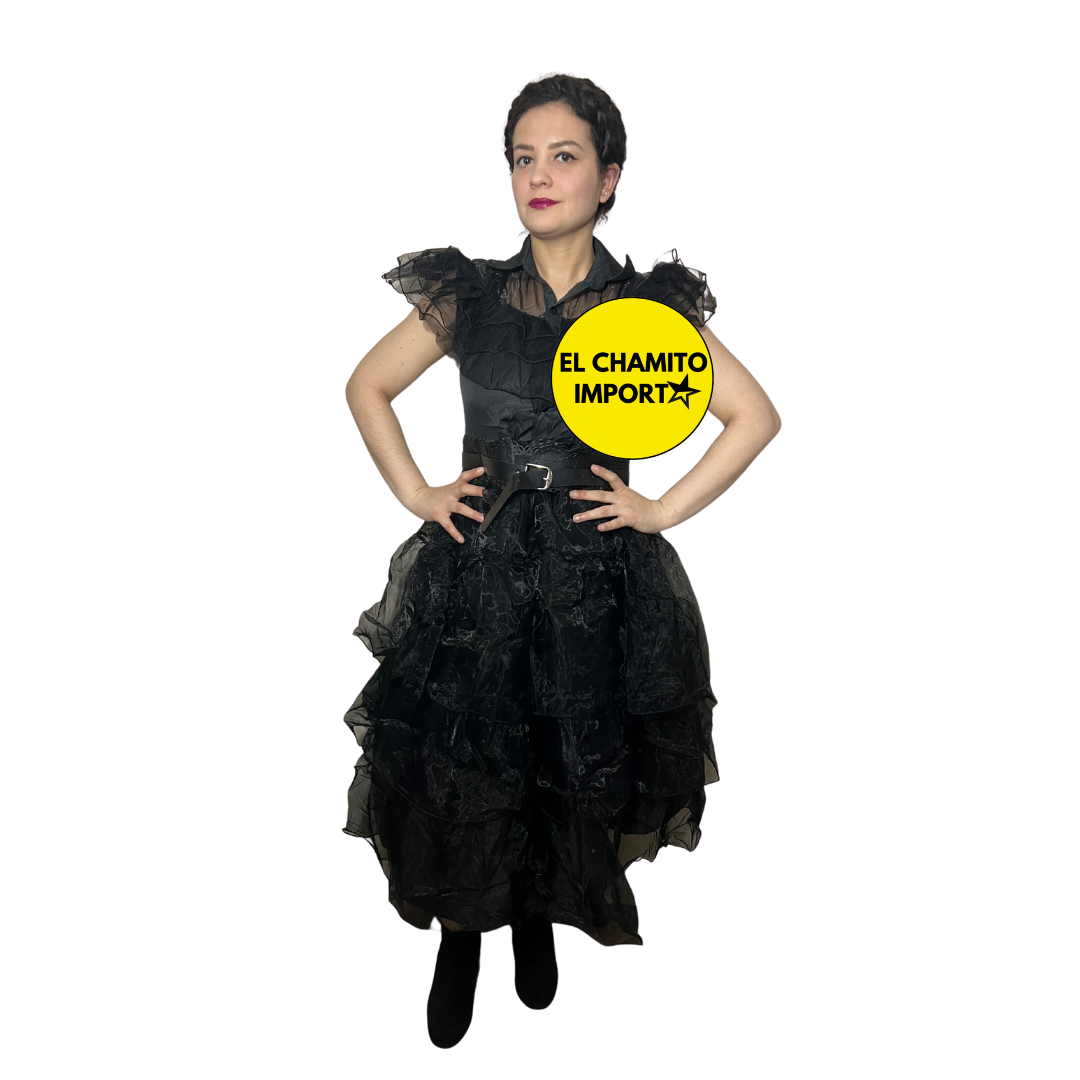 Vestido Merlina Adams Disfraz Fiesta De Noche, Para Mujer