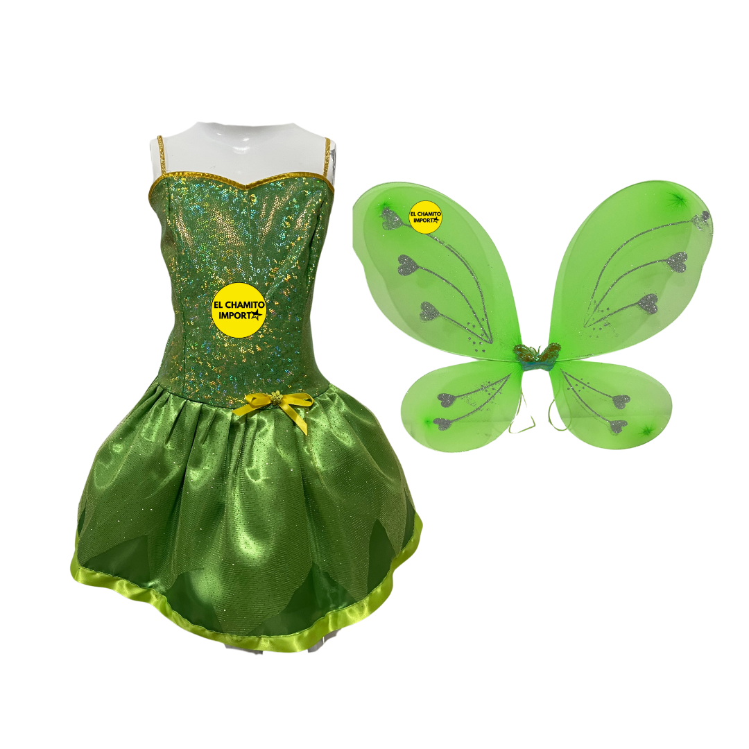 Disfraz  Tinker Bell  Niñas, Vestido  Fiesta + Alas Verde 7-9