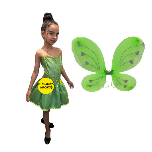 Disfraz  Tinker Bell  Niñas, Vestido  Fiesta + Alas Verde 7-9