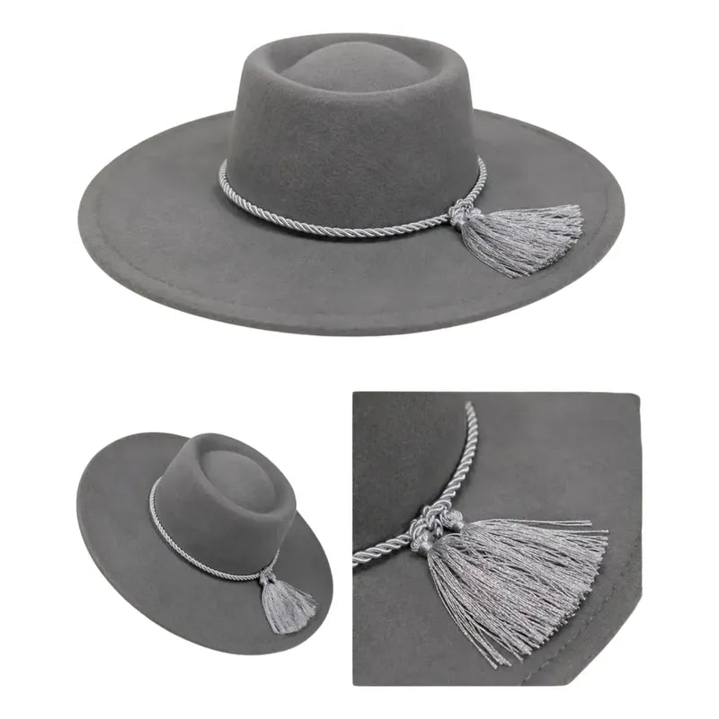 Sombrero Huaso Elegante Fiestas Patrias Adulto Gris 58cm Lisa