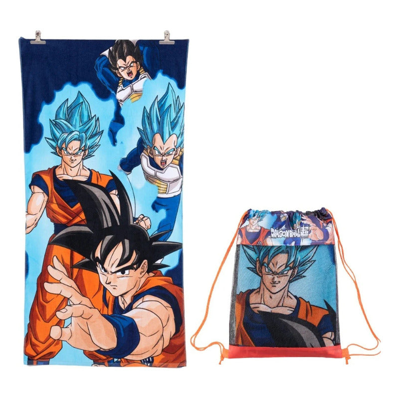 Toalla Playa Algodon C/ Bolso 140x70 Cm Naranja Dragon Ball Z Lisa