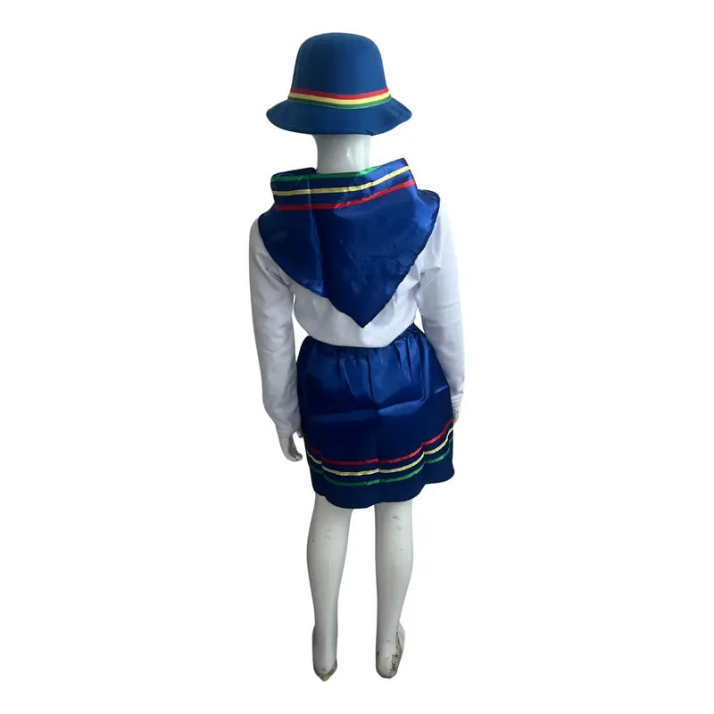Traje Infantil Para Niña Nortino - Bailes Tipicos Azul Liso 5-6