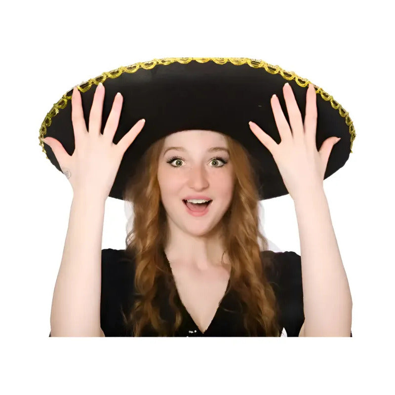 Sombrero Disfraz Mariachi Mexicano Charro Adulto Negro-dorado