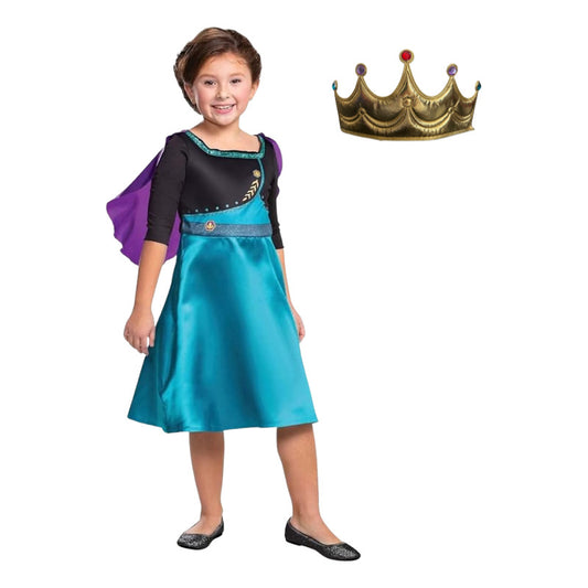 Disfraz Frozen Reina Anna Original + Corona Negro- Verde 3-4