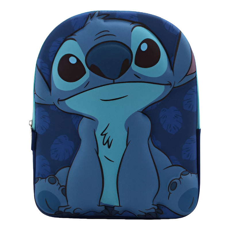 Mochila Escolar Face 3d Stitch Niños Niñas Color Azul