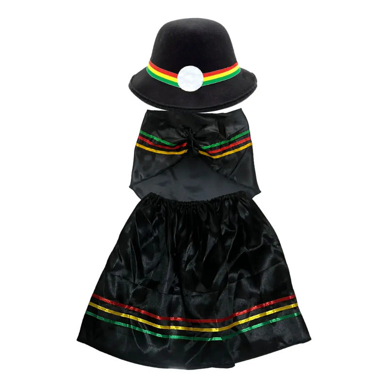 Traje Infantil Para Niña Nortino - Bailes Tipicos Negro Liso 5-6