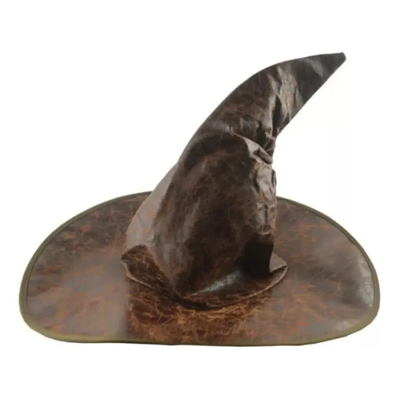 Sombrero Cónico De Bruja Y Hechicero De Cuero Sintético Marrón Para Adultos Y Niños
