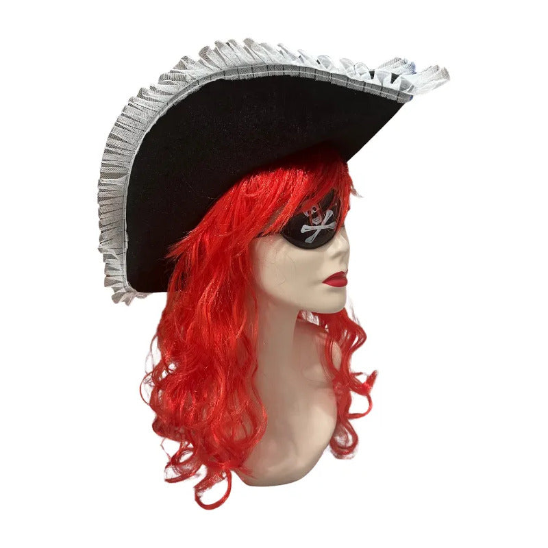 Set Disfraz Pirata Mujer Gorro Peluca Parche Negro-rojo Standar
