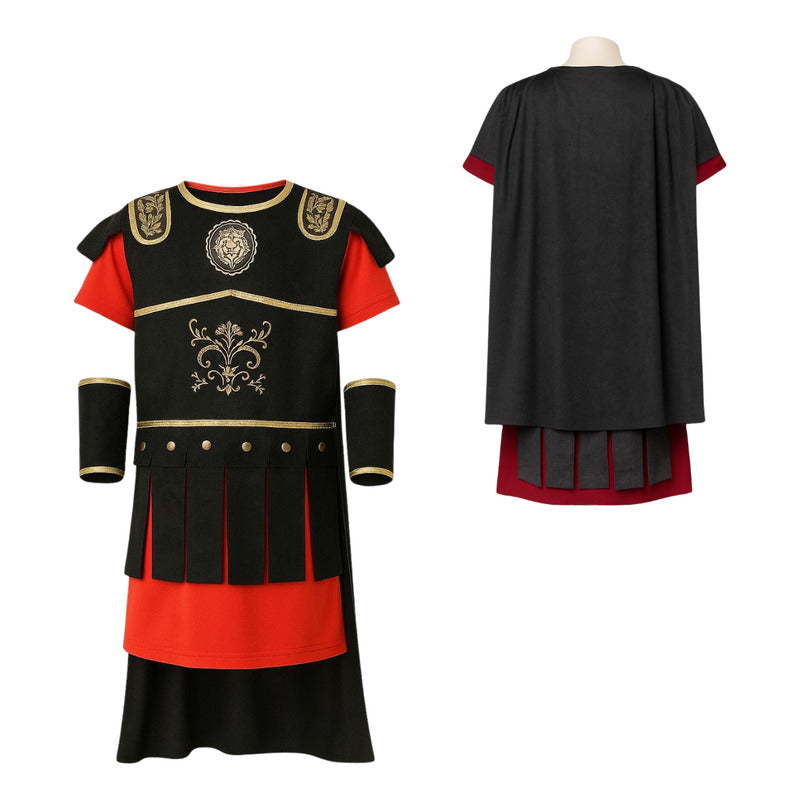 Disfraz Guerrero Romano Niños Cosplay Negrp-rojo 5-6