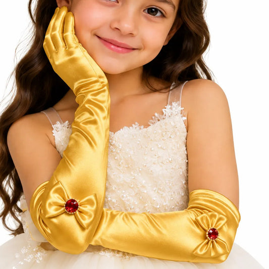 Guantes Princesa Lazo 30cm Niñas Para Cosplay Dorado