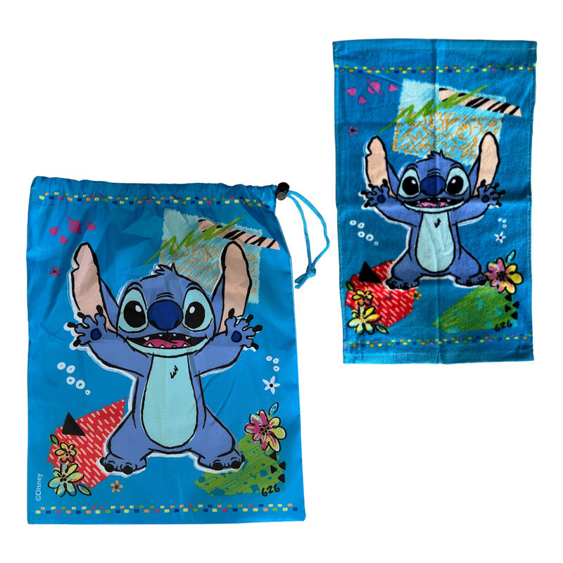 Bolsa De Genero Para Niños Párvulo + Toalla De Mano Algodon Celeste Stitch