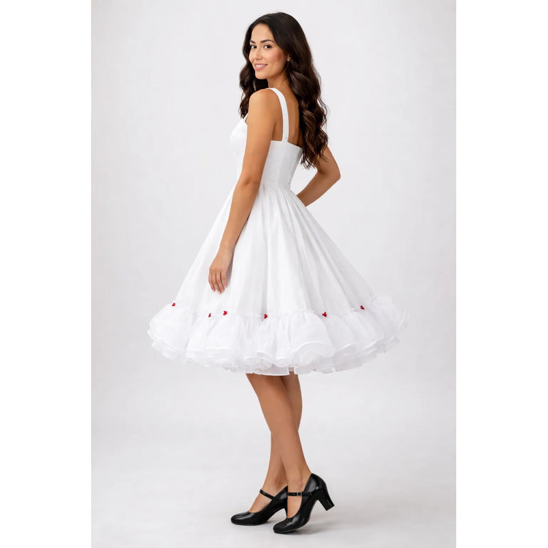 Falso Vestido Competencia Mujer Fechas Patrias Blanco M