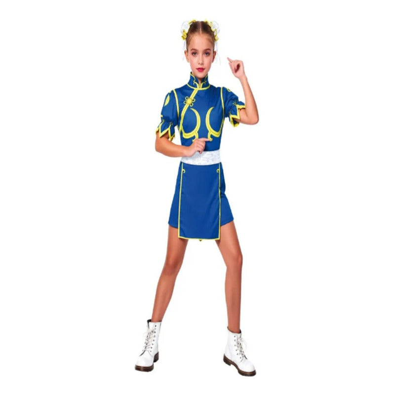 Disfraz Cosplay  Mujer Y Niña  Chun-li Anime Japones Azul/niña 13-14