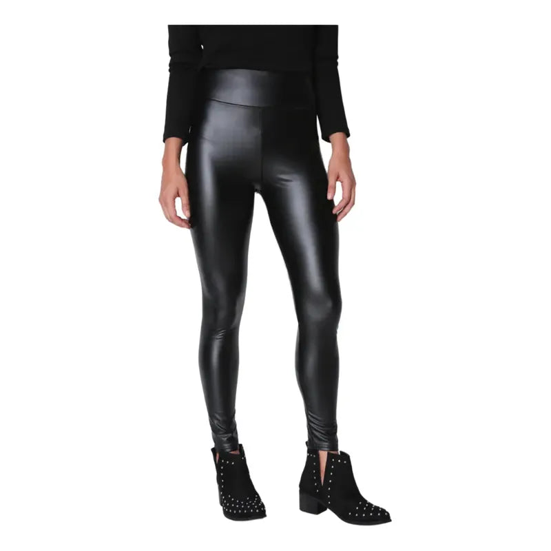 Calza Ecocuero Micropolar Tiro Alto Elasticada Negro Lisa M-l
