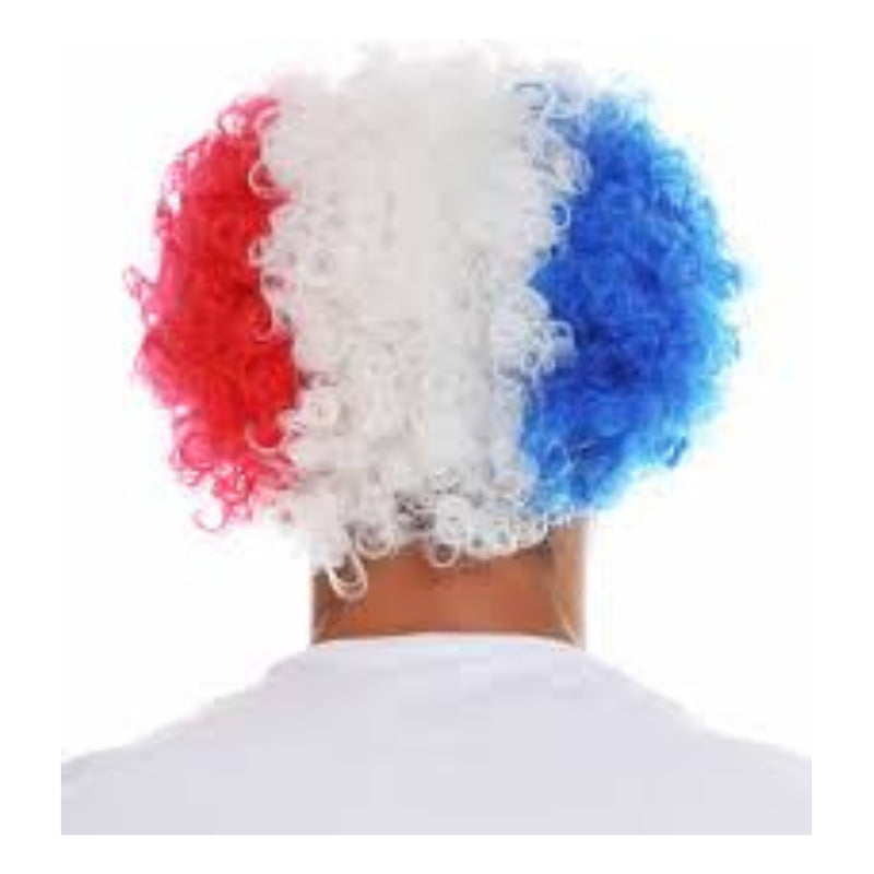 Peluca Afro Tricilor Chile Azul-blanco-rojo