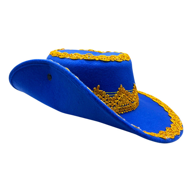 Sombrero Caporal Bailes Tipicos Juvenil Hombre Azul Standar 57cm Lisa