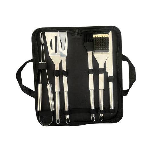 Set Parrillero 6 Piezas Acero Inoxidable Y Bolso Para Asado