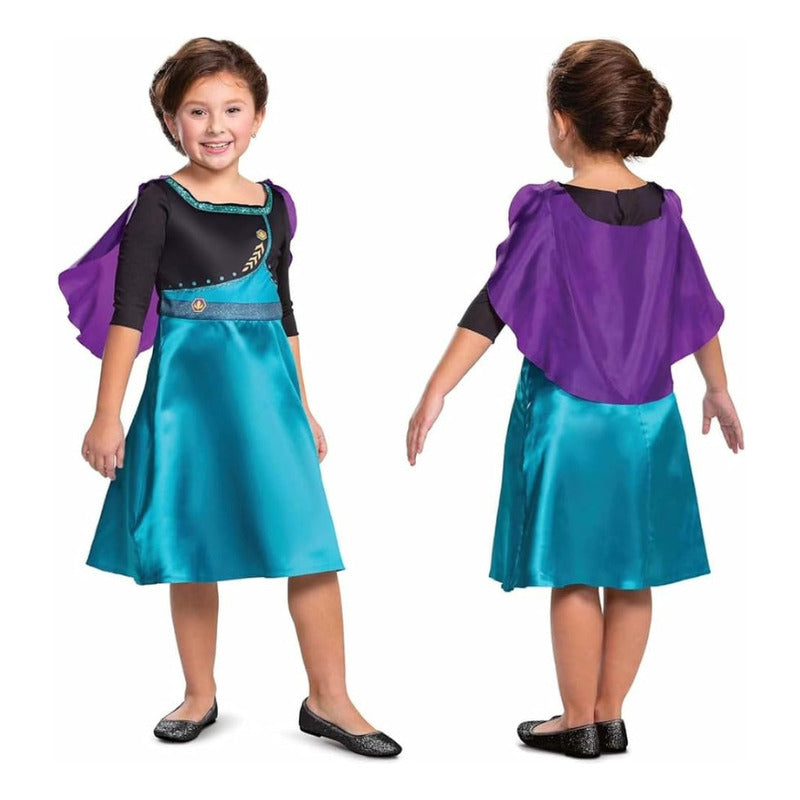 Disfraz Frozen Reina Anna Original + Corona Negro- Verde 3-4
