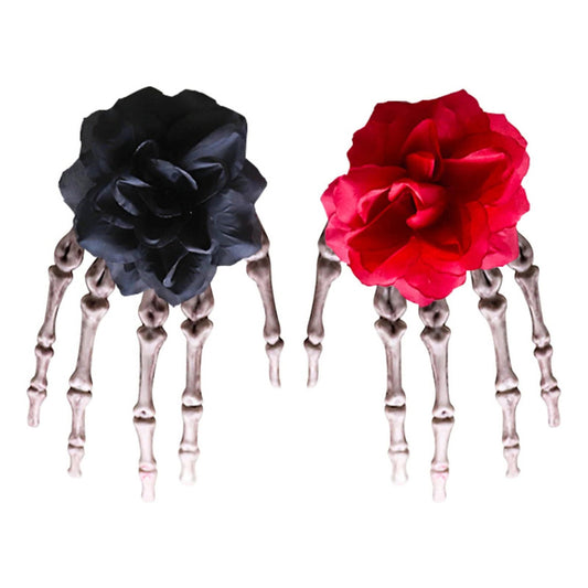 Pinches Cabello Halloween Mano Calavera Horquillas Cosplay Negro-rojo