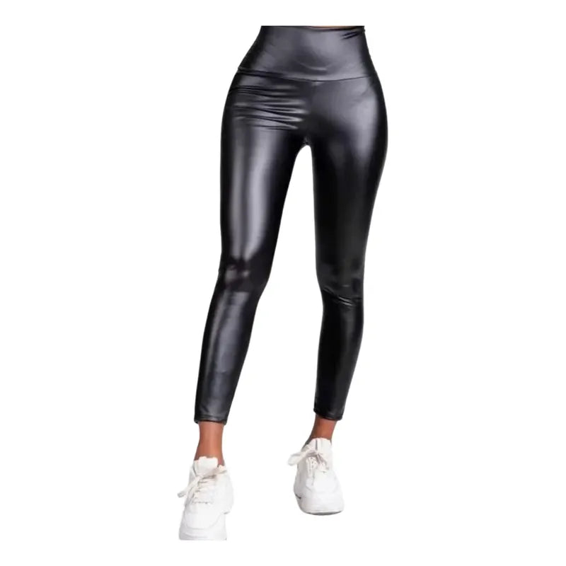Calza Ecocuero Micropolar Tiro Alto Elasticada Negro Lisa S-m