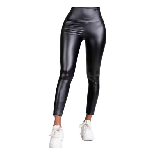 Calza Ecocuero Micropolar Tiro Alto Elasticada Negro Lisa S-m
