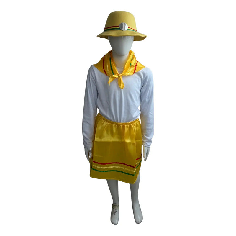 Traje Infantil Para Niña Nortino - Bailes Tipicos Amarillo Liso 5-6: