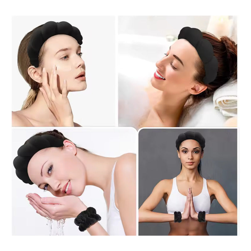Set Spa Cintillo + Muñequeras Diadema De Maquillaje Skincare Surtido