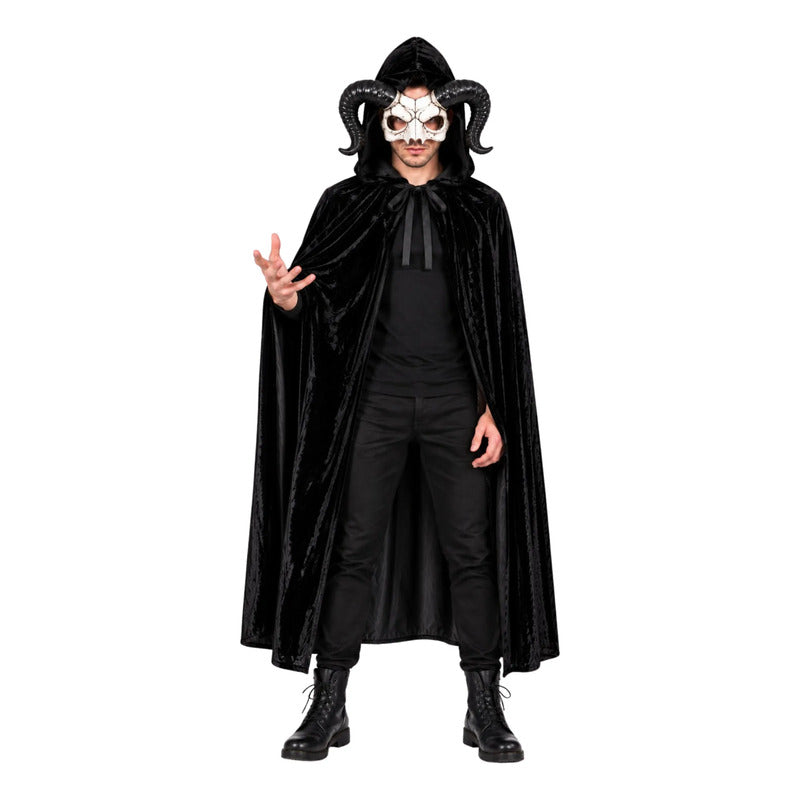 Disfraz Demon Cabra Oscuro Capa + Mascara - Halloween Negro 140cm
