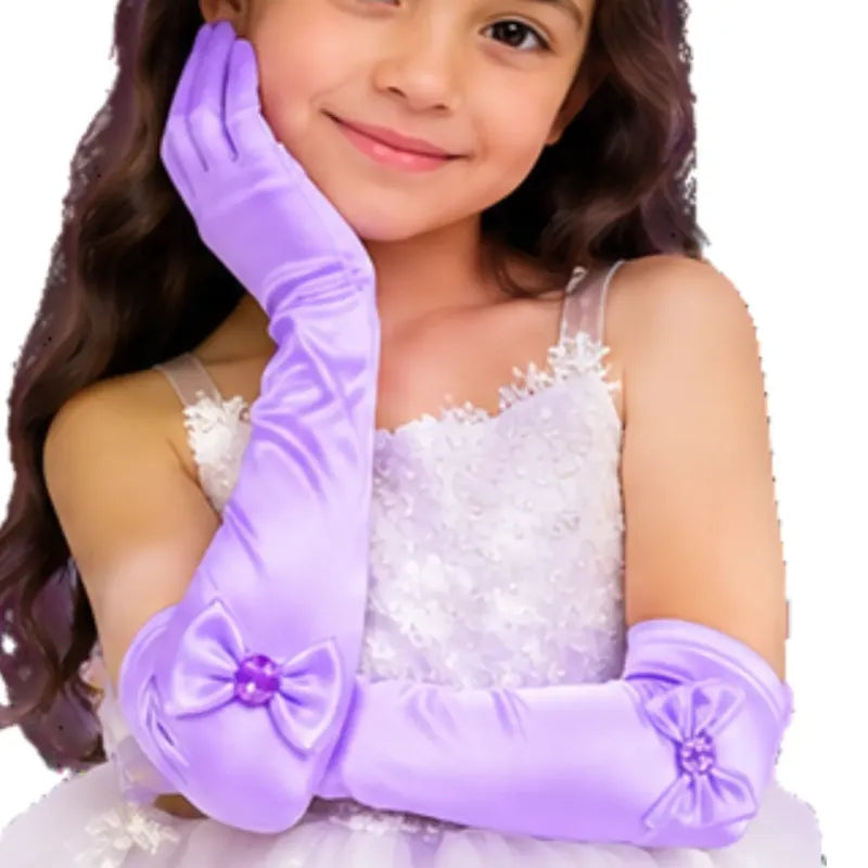 Guantes Princesa Lazo 30cm Niñas Para Cosplay Lila