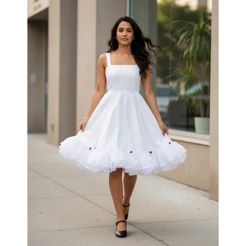 Falso Vestido Profesional  Mujer Fechas Patrias Blanco Lisa M