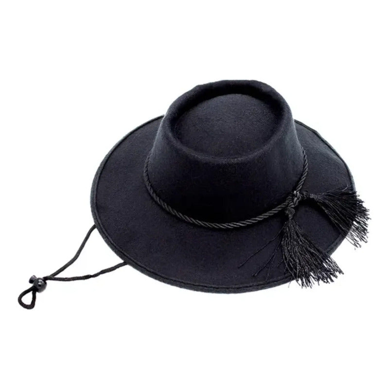 Sombrero Huaso Elegante Fiestas Patrias Infantil Negro 49cm Lisa