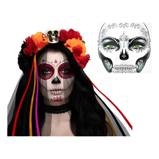 Set Cintillo Catrina+accesorios Brillantes Rostro Hallloween Naranja