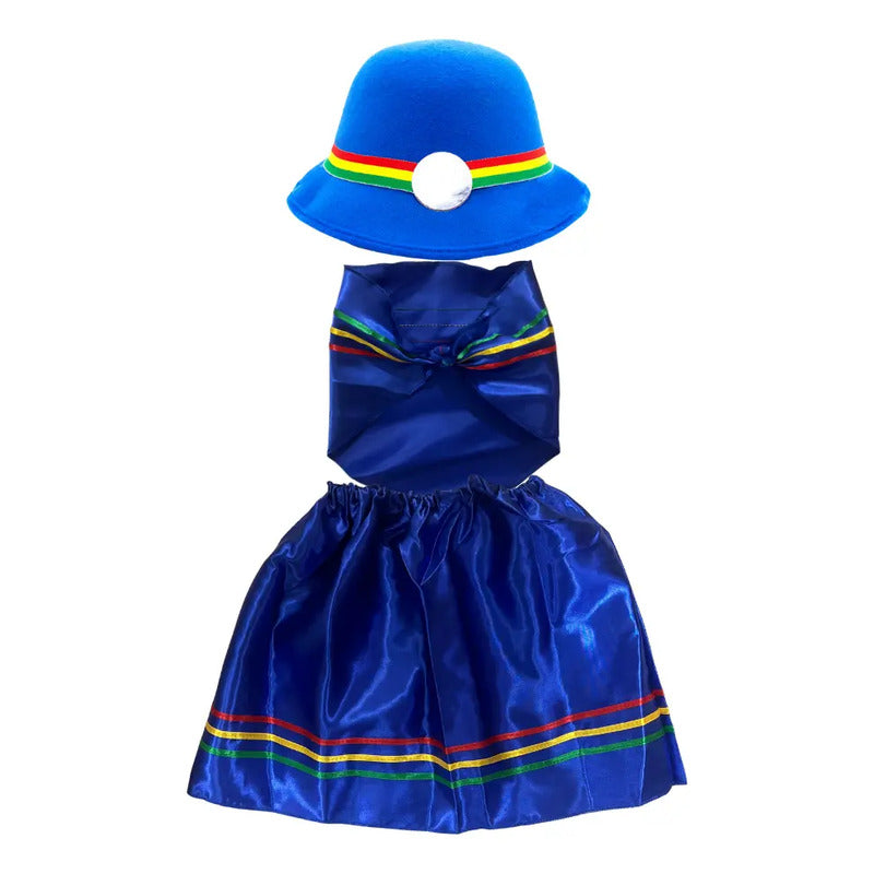 Traje Infantil Para Niña Nortino - Bailes Tipicos Azul Liso 10-12