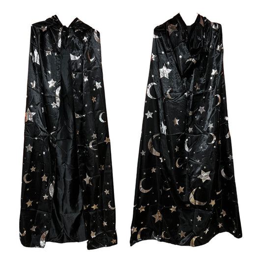 Set. Disfraz Mago Capa Estrellas,gorro,humita,varita Adulto Negro Standar