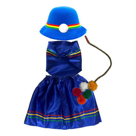 Traje Nortino Baile Nortino 3pzs + Pompon Fiestas Patrias Azul S