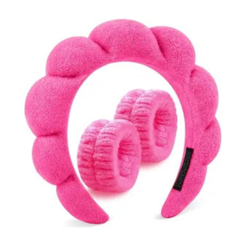 Set Spa Cintillo + Muñequeras Diadema De Maquillaje Skincare Surtido