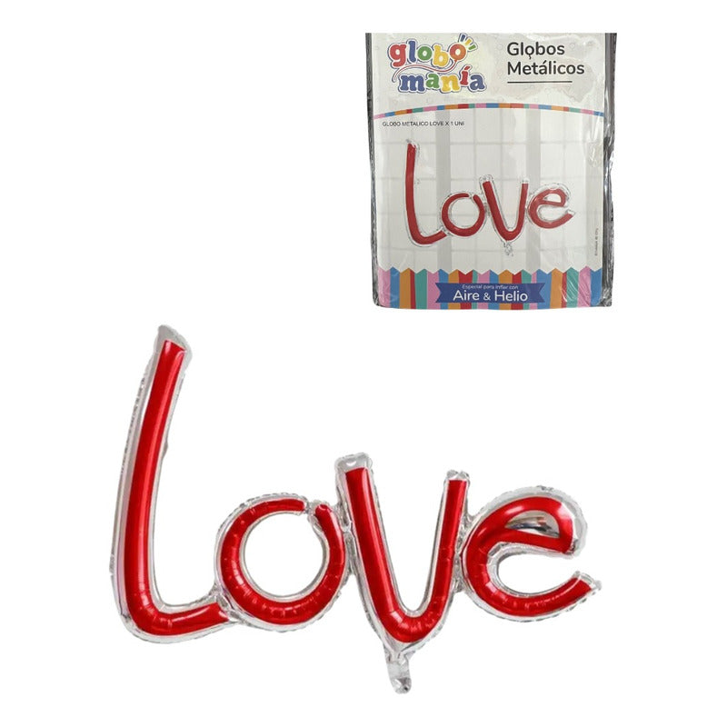 Globo Metalizado Love Día De Enamorados  Plateado-rojo Amor