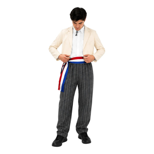 Traje Huaso Elegante Para  Adulto/ Chaqueta, Pantalón Y Faja Beige Lisa/rayas Xl