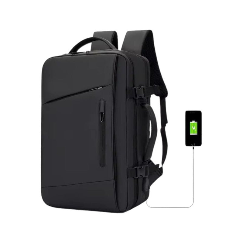 Mochila De Viaje Avión Multifuncional Gran Capacidad 35 Lts Negro Liso